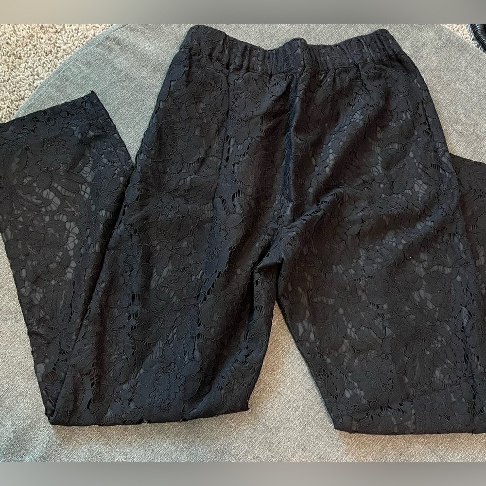 J. Crew Factory Black Lace Overlay Lined Ankle Cropped Pants Capris Beautiful!